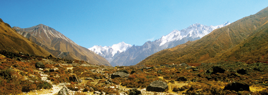 Aussicht auf Berglandschaft während des Annapurna Trekkings in Nepal