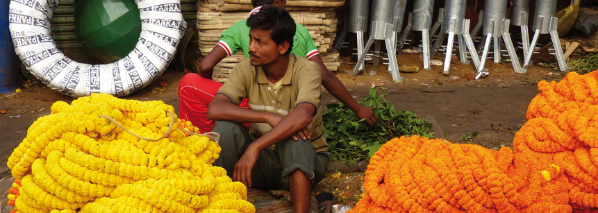 Blumenkettenhändler auf Indien Reise